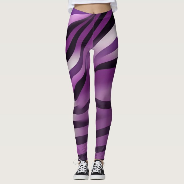 Leggings Violet et noir Zèbre bande Abstraite Art (Devant)