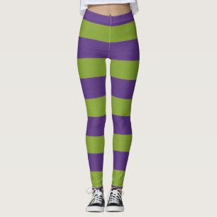 Leggings Violet Lime Vert Rayé Halloween Sorcière Vibrant
