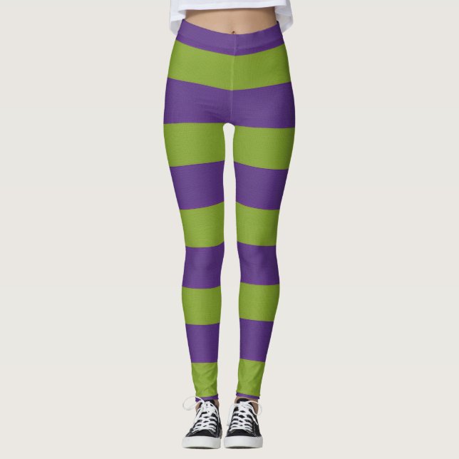 Leggings Violet Lime Vert Rayé Halloween Sorcière Vibrant (Devant)