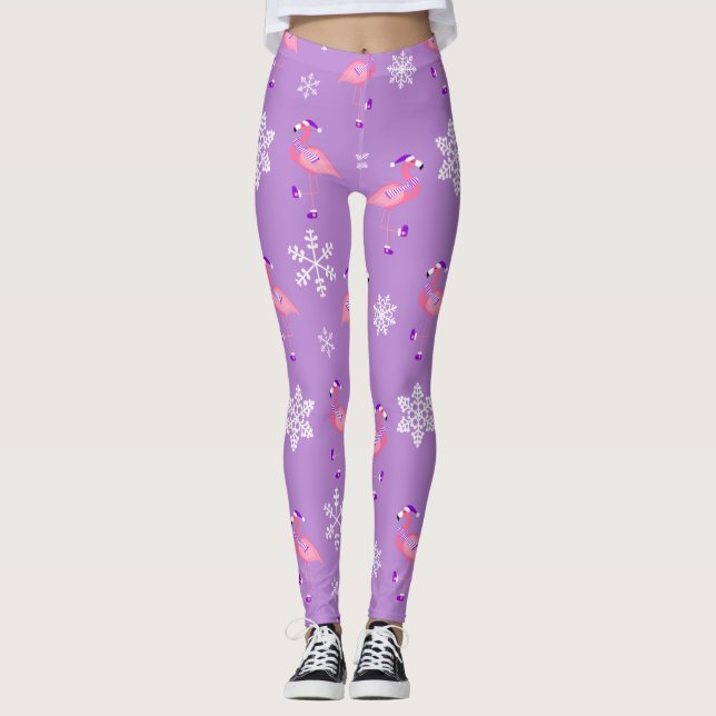 Leggings violet noël santa claus flamingo (Devant)