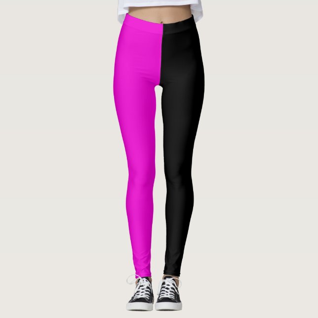 Leggings Violet Noir Deux Tons Moitié Couleur Fractionnemen (Devant)