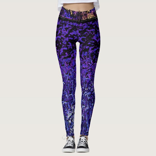 Leggings Violet, noir, Motif bleu (Devant)