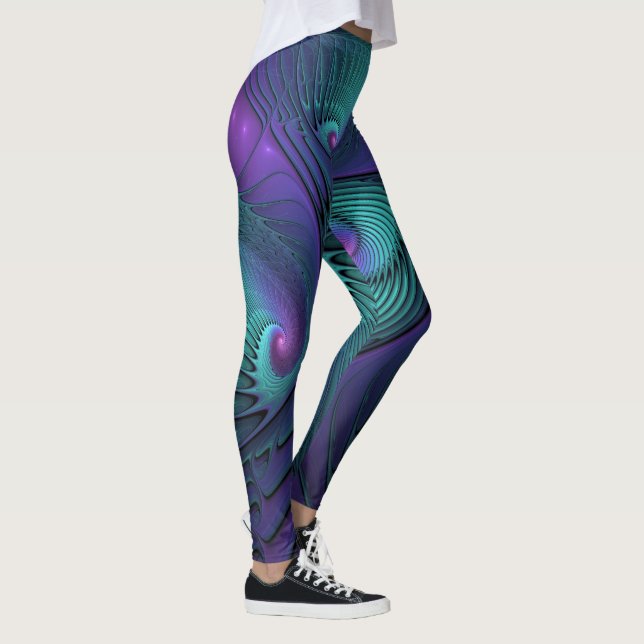 Leggings Violet rencontre Turquoise moderne art fractal abs (Droite)