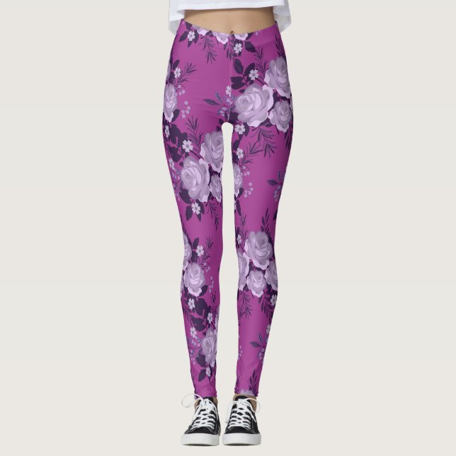Leggings Violet Rose Motif (Devant)
