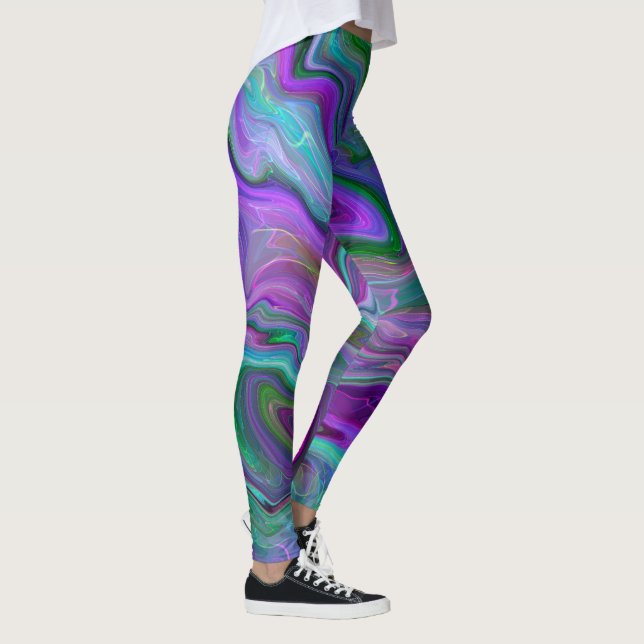 Leggings Violet, vert et bleu Fluid Art Abstrait (Droite)