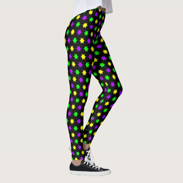 Leggings Violet vert Jaune Etoiles Noir Mardi Gras (Droite)