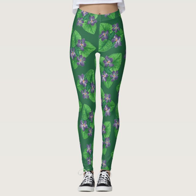 Leggings Violets sur vert émeraude (Devant)