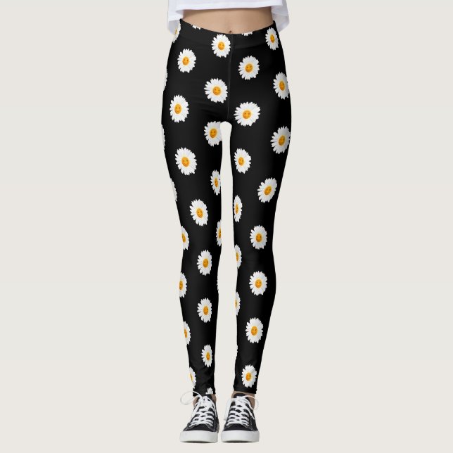 Leggings Visage de smiley de fleur de marguerite (Devant)
