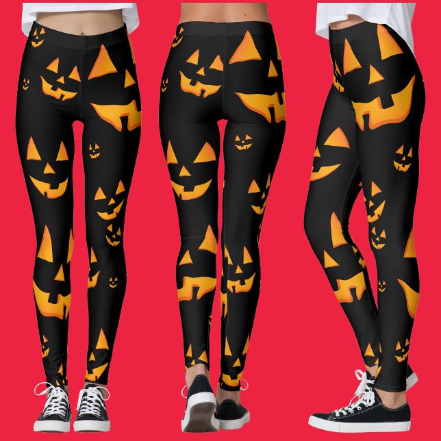 Leggings Visages de citrouilles lumineuses pour le design d (Glowing Jack-O-Lantern Faces Halloween Design. Leggings)