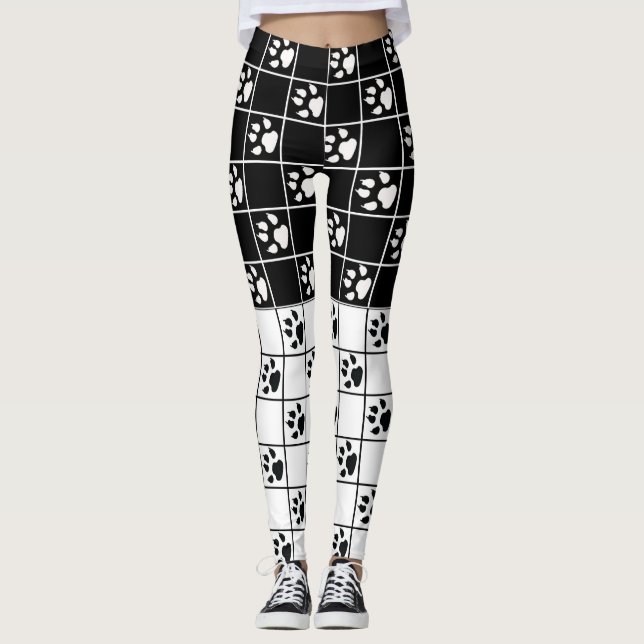 Leggings Vitre blanche noire Cute Paw Plaid (Devant)