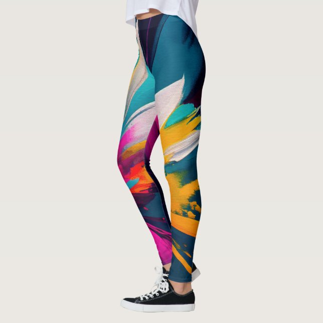 Leggings Vivid Bloom – Énergie florale abstraite explosive (Gauche)