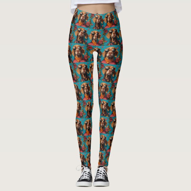 Leggings Vizsla avec Roses de la Saint-Valentin  (Devant)