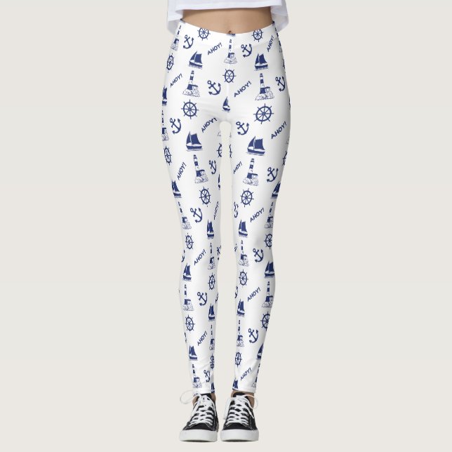 Leggings Voile Motif illustratif Marine Bleu+Blanc (Devant)