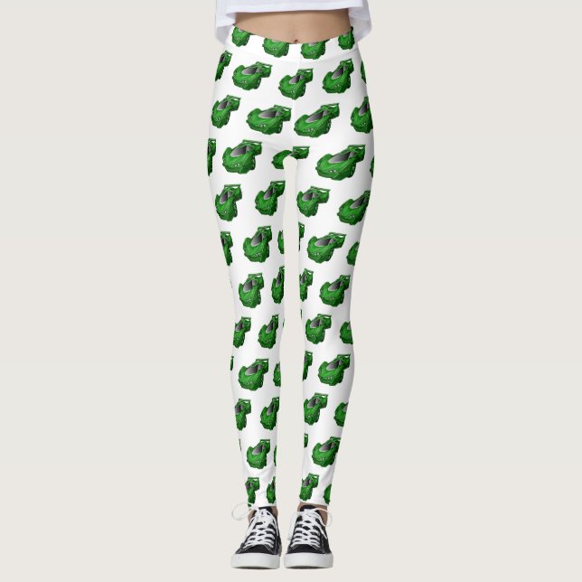 Leggings Voiture de sport verte avec illustration airfos (Devant)
