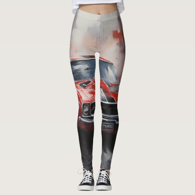 Leggings Voiture vintage rouge à rayures argentées (Devant)