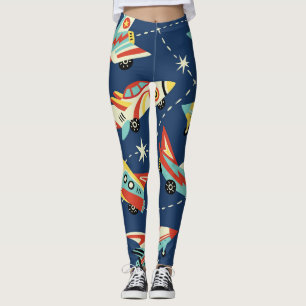 Leggings Voitures spatiales : Bleu foncé Vintage.
