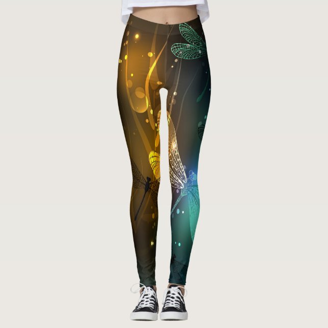 Leggings Vol de libellule verte lumineuse (Devant)