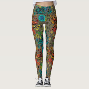 Leggings Voler, libellule de mouche sur brun