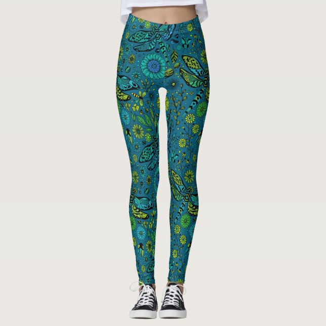 Leggings Voler, pilonner la libellule en bleu (Devant)