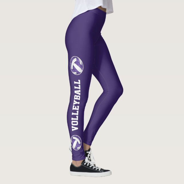 Leggings Volleyballs blancs violets avec la jambe en haut (Droite)