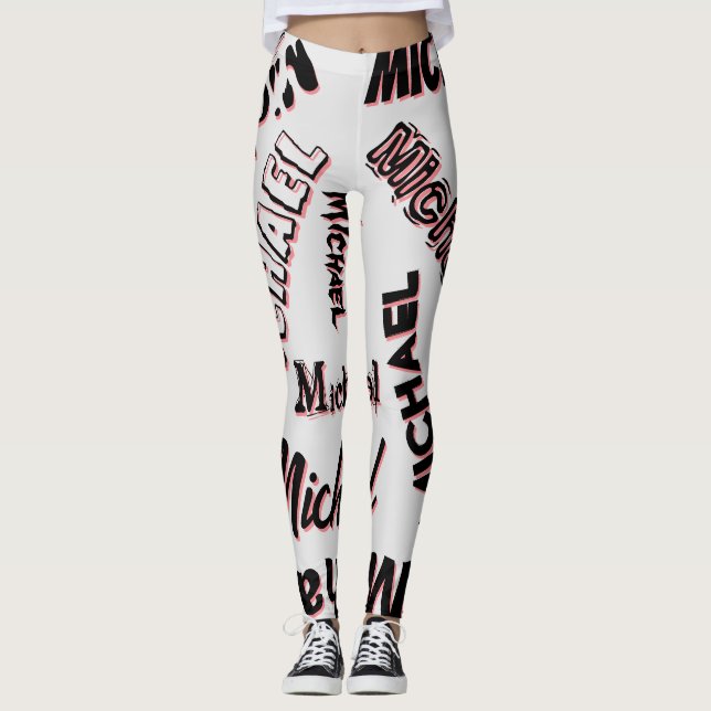 Leggings Votre nom motif monogramme rose couleur ombre (Devant)