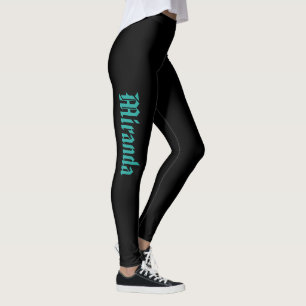 Leggings Votre Nom Script Turquoise Noir