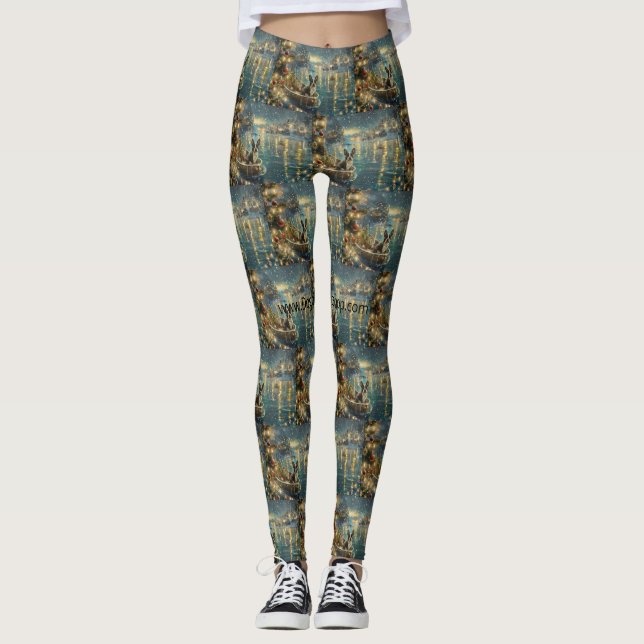 Leggings Voyage de fête de Noël de Boston Terrier (Devant)