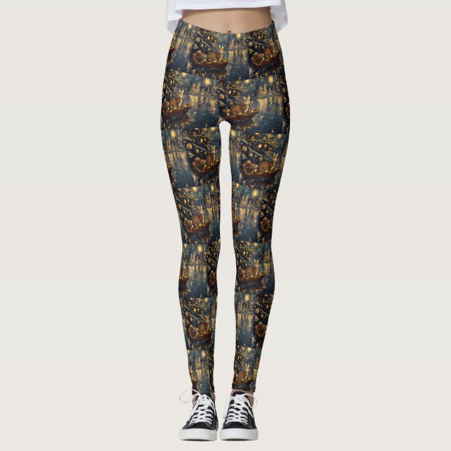 Leggings Voyage de fête de Noël du chat du Bengale (Devant)