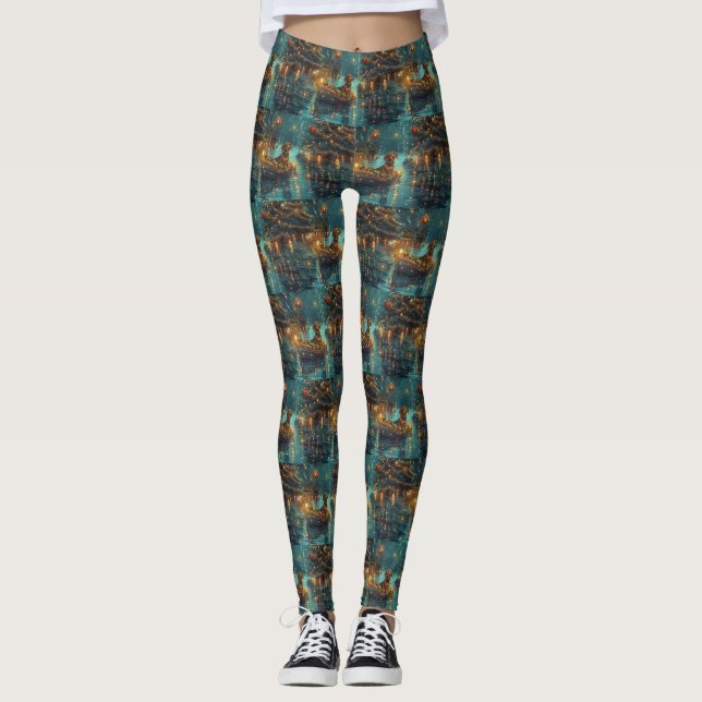 Leggings Voyage de Noël festif du teckel (Devant)