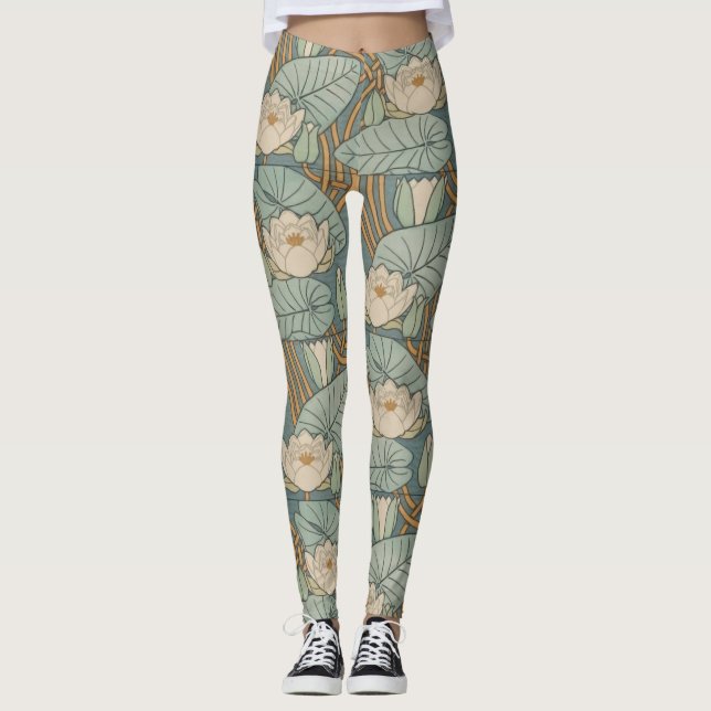 Leggings Water Lys Lily Art Nouveau Nature (Devant)