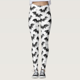 Leggings Watercolor Bats in Flight Halloween Pattern