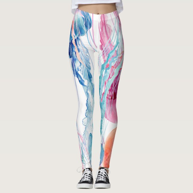 Leggings Watercolor Sea Life : Bubbles & Jellyfish (Devant)
