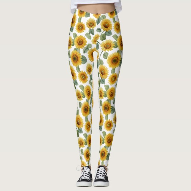 Leggings Watercolor Sunflower Floral Pattern (Devant)