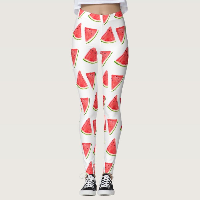 Leggings Watermelon Rouge aquarelle de fruit Motif alimenta (Devant)