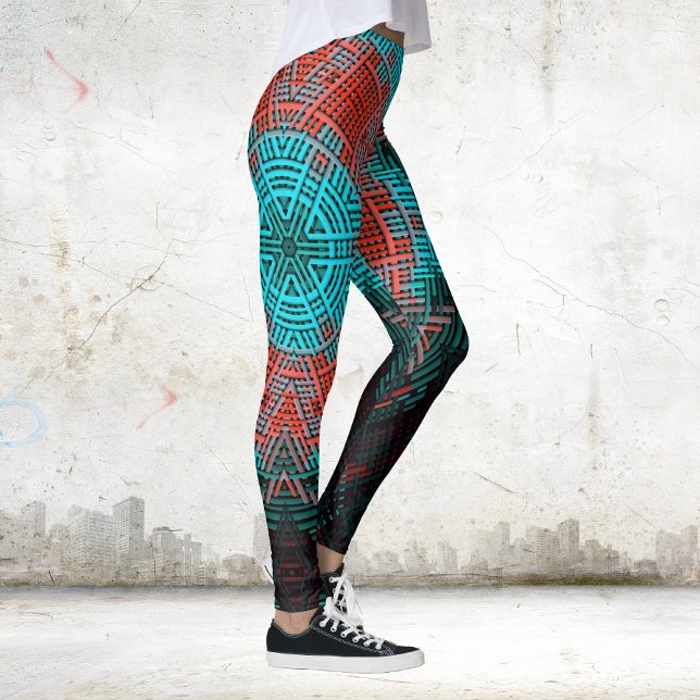 Leggings Weaver Mandala rouge et bleu (Créateur téléchargé)