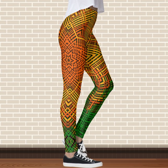 Leggings Weer Mandala jaune orange et vert (Créateur téléchargé)