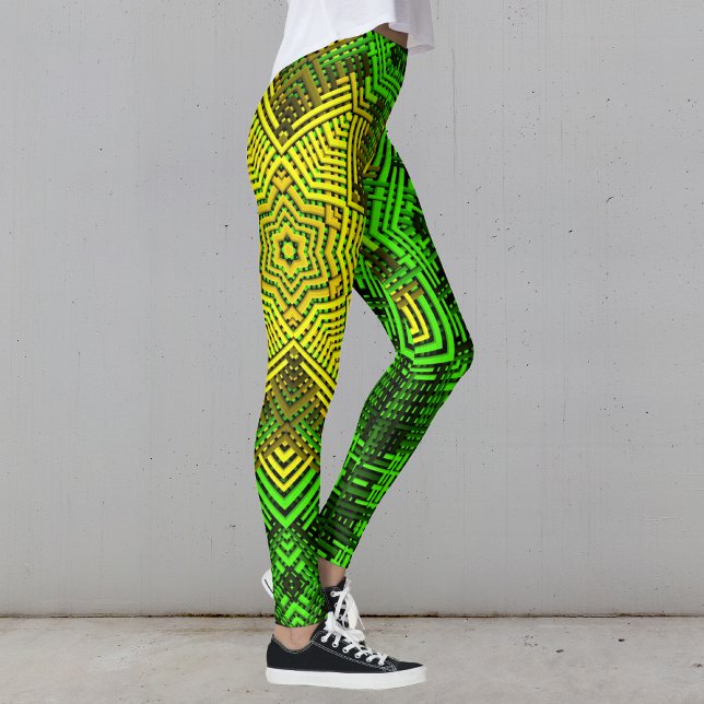 Leggings Weer Mandala vert et jaune (Créateur téléchargé)