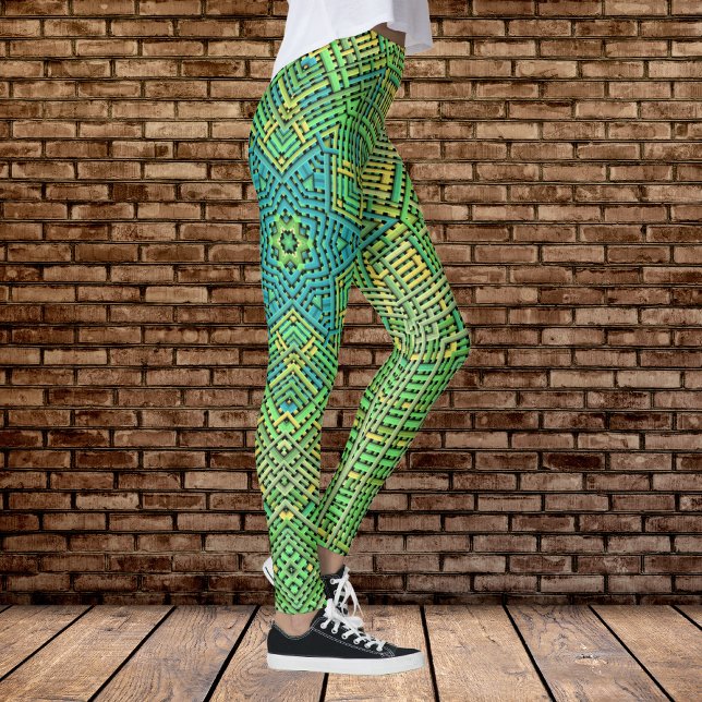 Leggings Weer Mandala vert jaune et bleu (Créateur téléchargé)