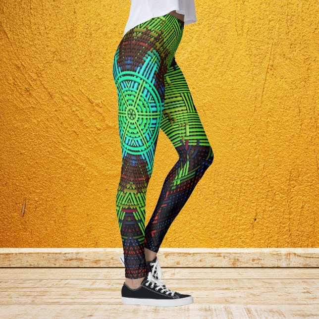 Leggings Weer Mandala Vert Rouge et Bleu (Créateur téléchargé)
