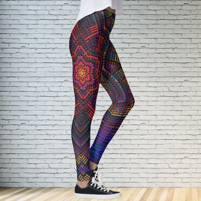 Leggings Weer Mandala violet jaune rouge et bleu (Créateur téléchargé)