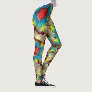 Leggings Weird virtual flower, blue and yellow petal on red