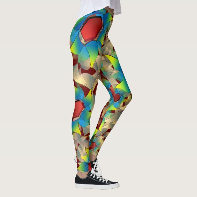 Leggings Weird virtual flower, blue and yellow petal on red (Droite)