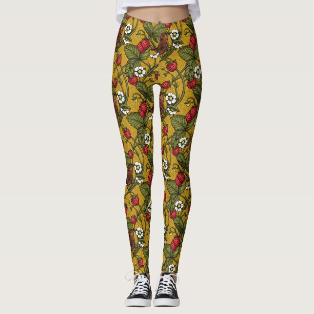 Leggings Wens et fraises sur mustrard (Devant)