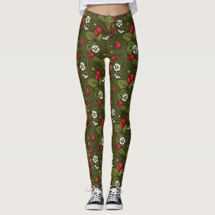 Leggings Wens et fraises sur vert foncé