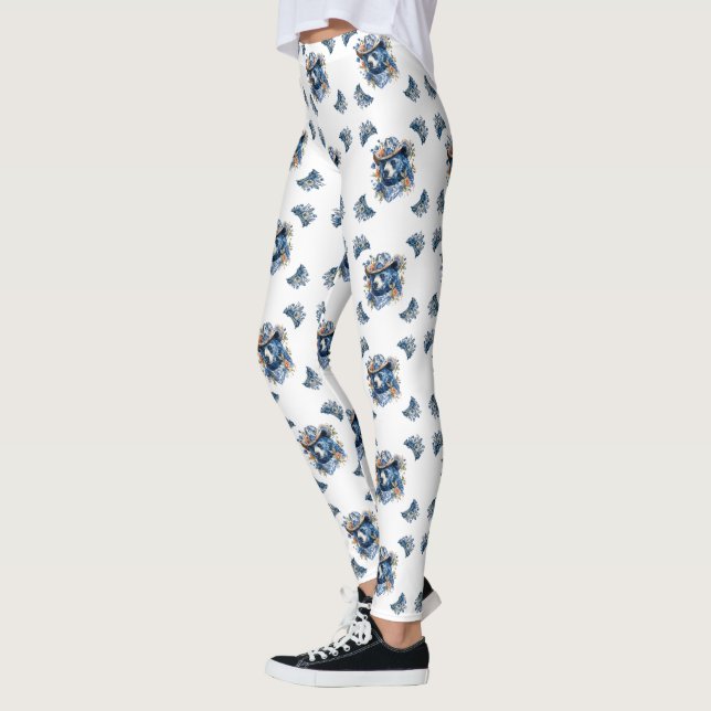 Leggings Western Cowboy Bear - Blue Bear with Floral Bandan (Gauche)