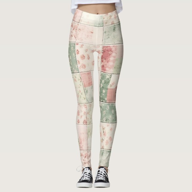 Leggings Western Farm Mint Pink Floral Quilt Patterns (Devant)