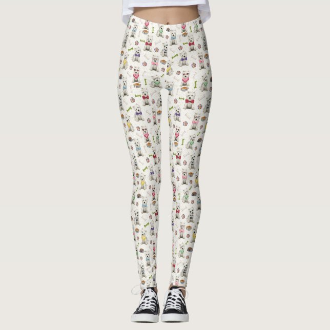 Leggings Westies blanches fantaisistes avec accessoires (Devant)