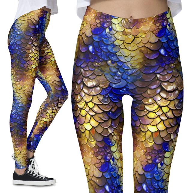 Leggings Wet Look Blue Gold Scales Imaginaire Dragon Sirène (Créateur téléchargé)