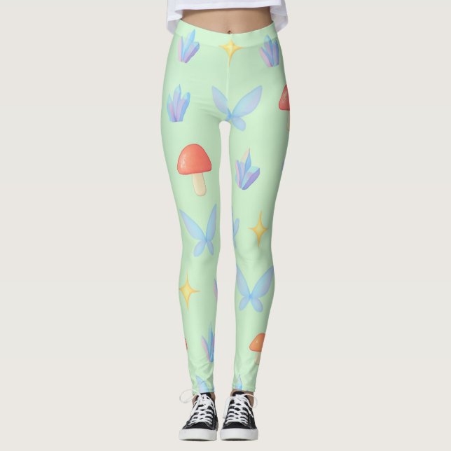 Leggings Whimsical Fairycore Pattern – Mushrooms, Crystals  (Devant)