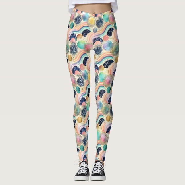 Leggings Whimsical Pastel Rainbow Waves & Parties scintilla (Devant)